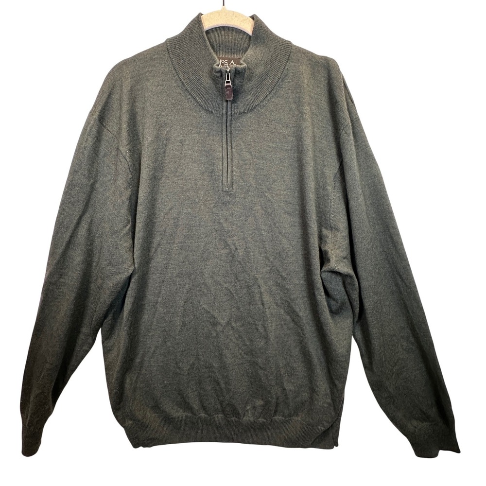 Jos A Bank Signature XL Green 100% Italian Merino Wool Quarter Zip Sweater